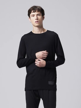 「TAION（タイオン）の【TAION(タイオン)】〈メンズ〉メリノウール アンダーウェア ロングスリーブ Tシャツ（インナーウェア/肌着、ブラック系）」を使った、TAION OFFICIALさん（レディース・169cm）の夏コーディネート