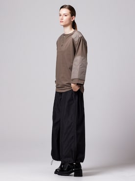 「TAION（タイオン）の【TAION(タイオン)】〈ユニセックス〉ノンダウン ミリタリー ヘンリーネック七分袖 Tシャツ（Tシャツ/カットソー、グリーン系）」を使った、TAION OFFICIALさん（レディース・169cm）の春コーディネート