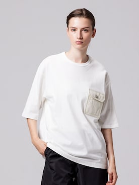 「TAION（タイオン）の【TAION(タイオン)】〈ユニセックス〉ノンダウン ミリタリー フラップポケット Tシャツ（Tシャツ/カットソー、ホワイト系）」を使った、TAION OFFICIALさん（レディース・169cm）の春コーディネート