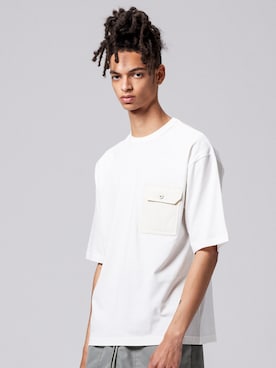「TAION（タイオン）の【TAION(タイオン)】〈ユニセックス〉ノンダウン ミリタリー フラップポケット Tシャツ（Tシャツ/カットソー、ホワイト系）」を使った、TAION OFFICIALさん（レディース・169cm）の春コーディネート