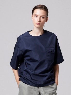 「TAION（タイオン）の【TAION(タイオン)】〈ユニセックス〉ノンダウン ミリタリー ハーフスリーブカットソー（Tシャツ/カットソー、ブルー系）」を使った、TAION OFFICIALさん（メンズ・181cm）の夏コーディネート
