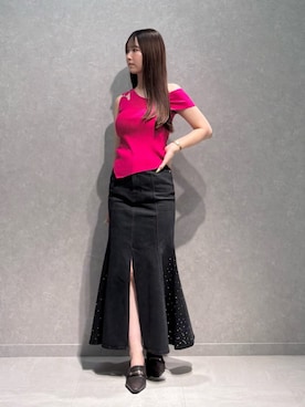 「MERCURYDUO（マーキュリーデュオ）のローファーミュール（パンプス、ブラウン系）」を使った、NANAさん（レディース・155cm）の夏コーディネート