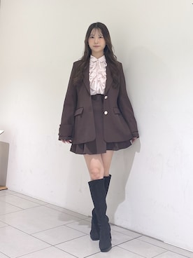 「MERCURYDUO（マーキュリーデュオ）のバックZIPミニスカパン（スカート、ブラウン系）」を使った、nanaさん（レディース・155cm）の秋コーディネート