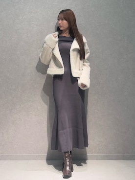 「アイテム（ムートンコート）」を使った、NANAさん（レディース・155cm）の冬コーディネート