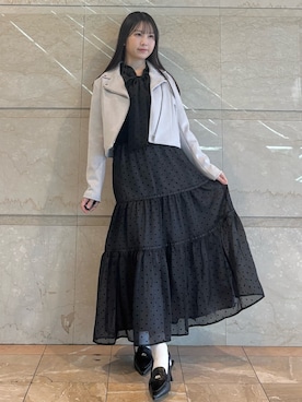 「MERCURYDUO（マーキュリーデュオ）のアイテム（ライダースジャケット）」を使った、NANAさん（レディース・155cm）の冬コーディネート