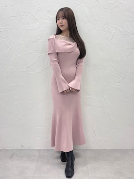 「アイテム（ワンピース、ピンク系）」を使った、nanaさん（レディース・155cm）の冬コーディネート