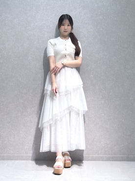 「MERCURYDUO（マーキュリーデュオ）のクリアベルトウェッジサンダル（サンダル、ホワイト系）」を使った、NANAさん（レディース・155cm）の夏コーディネート