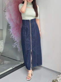 フロントZIPデニムナロースカート｜マーキュリーデュオ