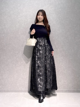 「MERCURYDUO（マーキュリーデュオ）のメタルモチーフ付リブニット（ニット/セーター、ブルー系）」を使った、nanaさん（レディース・155cm）の秋コーディネート