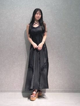 「MERCURYDUO（マーキュリーデュオ）のクリアベルトウェッジサンダル（サンダル、ブラウン系）」を使った、NANAさん（レディース・155cm）の夏コーディネート
