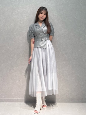 「MERCURYDUO（マーキュリーデュオ）のジャケットドッキングワンピース（ワンピース、グレー系）」を使った、NANAさん（レディース・155cm）の春コーディネート