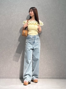 「MERCURYDUO（マーキュリーデュオ）のクリアベルトウェッジサンダル（サンダル、ホワイト系）」を使った、NANAさん（レディース・155cm）の夏コーディネート