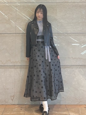 「MERCURYDUO（マーキュリーデュオ）のアイテム（ライダースジャケット）」を使った、NANAさん（レディース・155cm）の春コーディネート