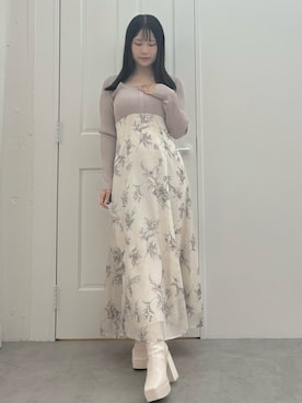 バックレースアップボタンニットドッキング花柄ワンピースを使った人気