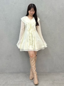 ✳️新品✳️ マーキュリーデュオ ラッフルフリルミニワンピース　長袖ワンピース S ラッフルフリルミニワンピース[品番：MKSW0067025]｜MERCURYDUO