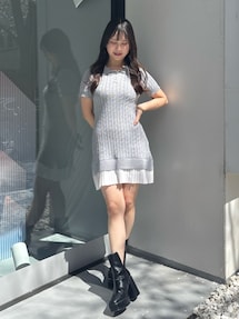 異素材プリーツドッキングポロニットミニワンピース｜マーキュリー