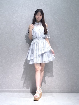 「MERCURYDUO（マーキュリーデュオ）のクリアベルトウェッジサンダル（サンダル、ホワイト系）」を使った、NANAさん（レディース・155cm）の夏コーディネート