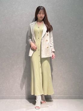 「MERCURYDUO（マーキュリーデュオ）のワイドリブスキッパーニットワンピース（ワンピース、グリーン系）」を使った、NANAさん（レディース・155cm）の春コーディネート