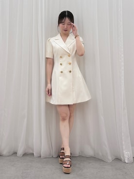 「MERCURYDUO（マーキュリーデュオ）のハーフスリーブフィットアンドフレアジャケットワンピース（ワンピース、ホワイト系）」を使った、NANAさん（レディース・155cm）の春コーディネート