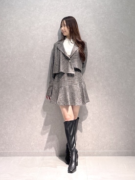 「MERCURYDUO（マーキュリーデュオ）のストレッチロングブーツ（ブーツ、ブラック系）」を使った、nanaさん（レディース・155cm）の秋コーディネート