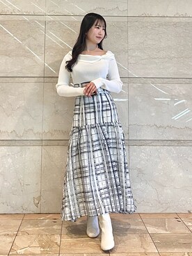 「MERCURYDUO（マーキュリーデュオ）のアイテム（ブーツ）」を使った、NANAさん（レディース・155cm）の冬コーディネート