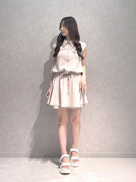 「MERCURYDUO（マーキュリーデュオ）のノースリカットワンピース（ワンピース、ピンク系）」を使った、NANAさん（レディース・155cm）の夏コーディネート