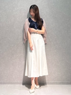 「MERCURYDUO（マーキュリーデュオ）の2WAYラッフルブラウスドッキングワンピース（ワンピース、ブルー系）」を使った、NANAさん（レディース・155cm）の春コーディネート