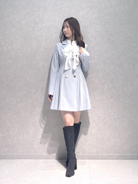 「MERCURYDUO（マーキュリーデュオ）のフィットアンドフレアサイドプリーツジャケットワンピ（ワンピース、ブルー系）」を使った、nanaさん（レディース・155cm）の秋コーディネート