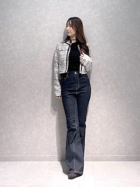 「MERCURYDUO（マーキュリーデュオ）のブーツカットデニム（その他パンツ、ブルー系）」を使った、nanaさん（レディース・155cm）の秋コーディネート