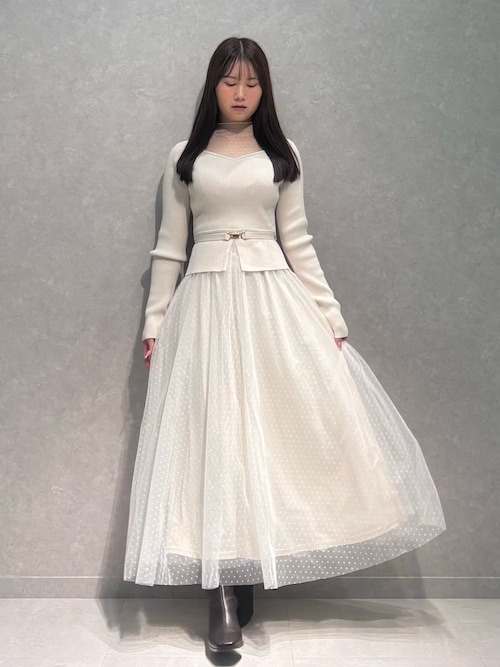 ビットニットドットチュールドッキングワンピース（ワンピース