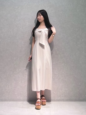 「MERCURYDUO（マーキュリーデュオ）のクリアベルトウェッジサンダル（サンダル、ブラウン系）」を使った、NANAさん（レディース・155cm）の夏コーディネート