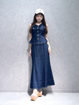 「MERCURYDUO（マーキュリーデュオ）のクリアベルトウェッジサンダル（サンダル、ホワイト系）」を使った、NANAさん（レディース・155cm）の夏コーディネート
