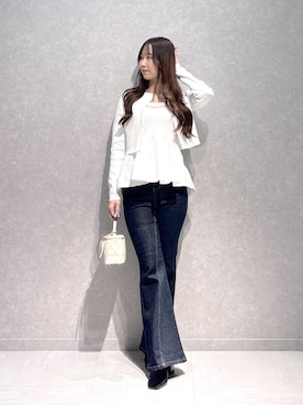 「MERCURYDUO（マーキュリーデュオ）のブーツカットデニム（その他パンツ、ブルー系）」を使った、nanaさん（レディース・155cm）の秋コーディネート