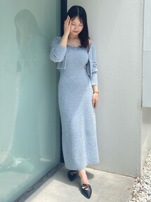 ラメシャギーカーデセットキャミニットワンピース　MERCURYDUO 水色 セール】ラメシャギーカーデセットキャミニットワンピース