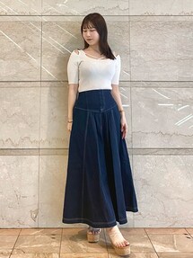 セットアップ着用可】ストレッチフレアーデニムスカート｜マーキュリー