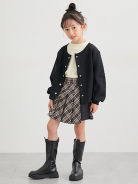 「nissen（ニッセン）のラメ入りチェック柄ラップキュロット（女の子）（スカート）」を使った、nissen Kids Modelsさん（キッズ・120cm）の夏コーディネート