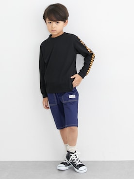 「袖プリント」｜nissen Kids Modelsさん（キッズ・120cm）の秋コーディネート