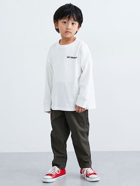 「QUNTSTYLE（キュントスタイル）のウエストゴム　シェフパンツ（その他パンツ、グリーン系）」を使った、nissen Kids Modelsさん（キッズ・120cm）の春コーディネート