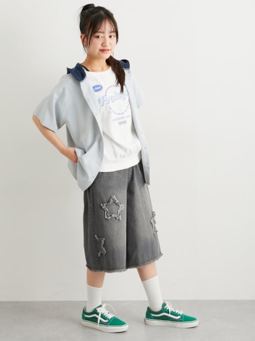 [FABIANA FILIPPI] 全面刺繍入りデニムバミューダショーツ サンド ウォッシング カーゴ デニム ハーフパンツ -グランジ