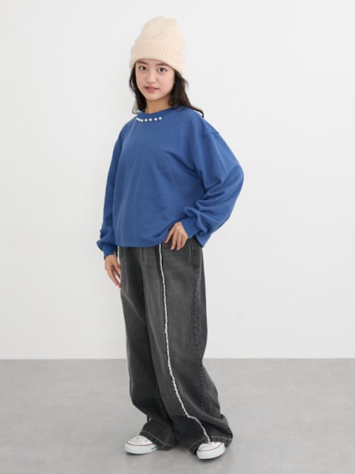 フリンジデニムワイドパンツ（女の子）（デニムパンツ