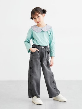 「nissen（ニッセン）の選べる♪デザインTシャツ（女の子）（Tシャツ/カットソー、ブルー系）」を使った、nissen Kids Modelsさん（キッズ・120cm）の春コーディネート