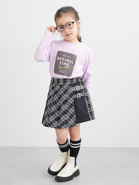 「nissen（ニッセン）のラメ入りチェック柄ラップキュロット（女の子）（スカート）」を使った、nissen Kids Modelsさん（キッズ・120cm）の夏コーディネート