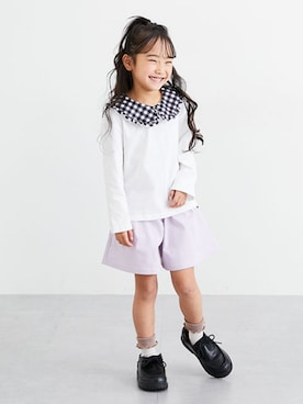 「nissen（ニッセン）の選べる♪デザインTシャツ（女の子）（Tシャツ/カットソー、ホワイト系）」を使った、nissen Kids Modelsさん（キッズ・120cm）の春コーディネート