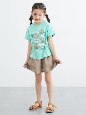 「nissen（ニッセン）の【ディズニー】半袖プリントTシャツ（男の子・女の子）（Tシャツ/カットソー、ブルー系）」を使った、nissen Kids Modelsさん（キッズ・121cm）の春コーディネート