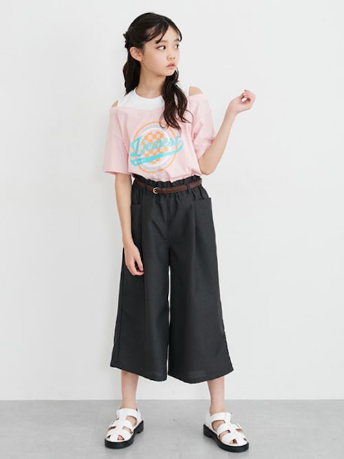 tシャツ 切替デザインプリントTEE レディース セール】肩開き衿切替デザインプリントTシャツ（女の子）（T