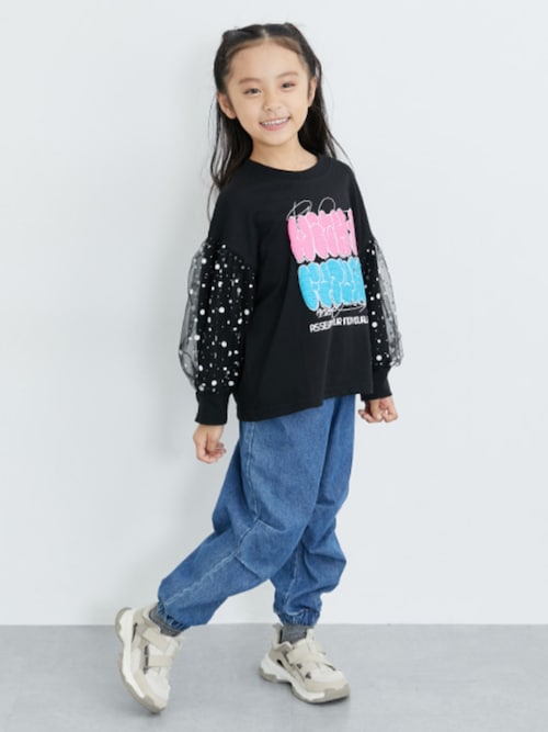 長袖Tシャツ> つぶつぶ発泡チュール使いTシャツ ガールズ 袖