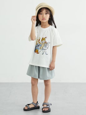 「QUNTSTYLE（キュントスタイル）の接触冷感・吸汗速乾キュロット（女の子）（その他パンツ、グリーン系）」を使った、nissen Kids Modelsさん（キッズ・121cm）の春コーディネート