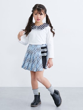 「nissen（ニッセン）の選べる♪デザインTシャツ（女の子）（Tシャツ/カットソー、ホワイト系）」を使った、nissen Kids Modelsさん（キッズ・120cm）の春コーディネート
