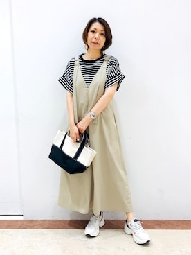 「アイテム（ジャンパースカート）」を使った、michino1122さん（レディース・162cm）の夏コーディネート