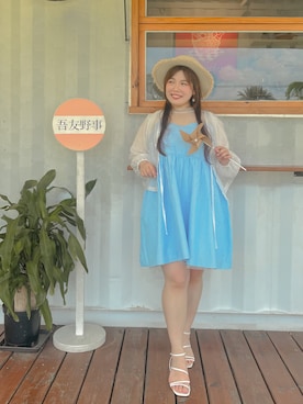 「SHEINのアイテム（帽子、ブラウン系）」を使った、Tracy Peiさん（レディース・160cm）の夏コーディネート